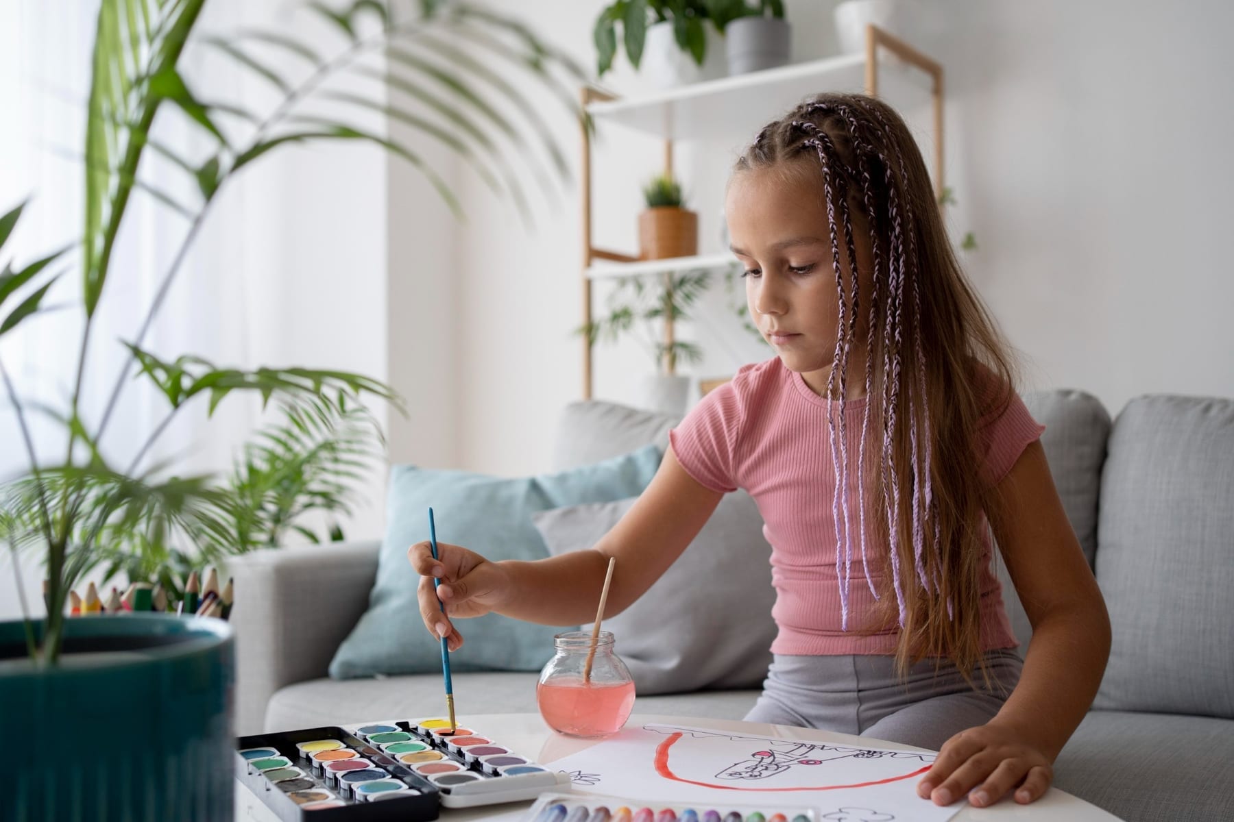 Una niña crea y se expresa a través de la pintura